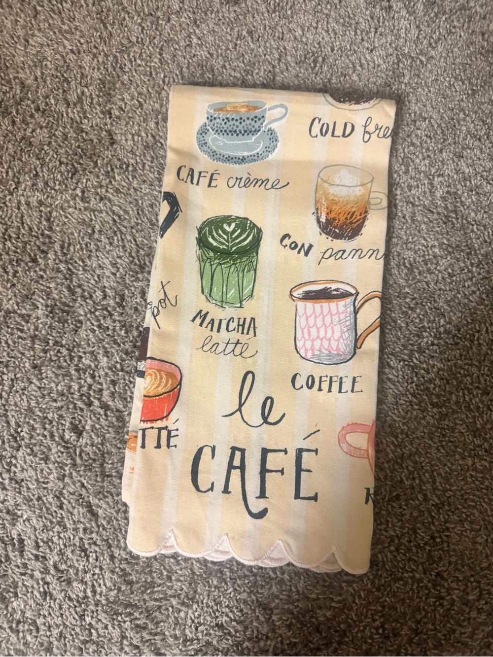 Anthropologie Cream Kitchen Towel with Multicolor Coffee Illustrations